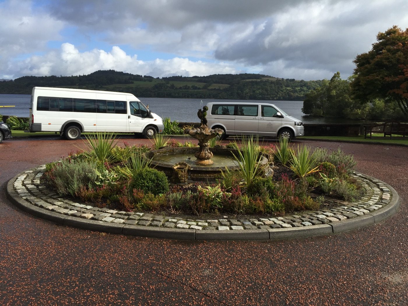 The fountain and approach to Cameron House beside Loch Lomond