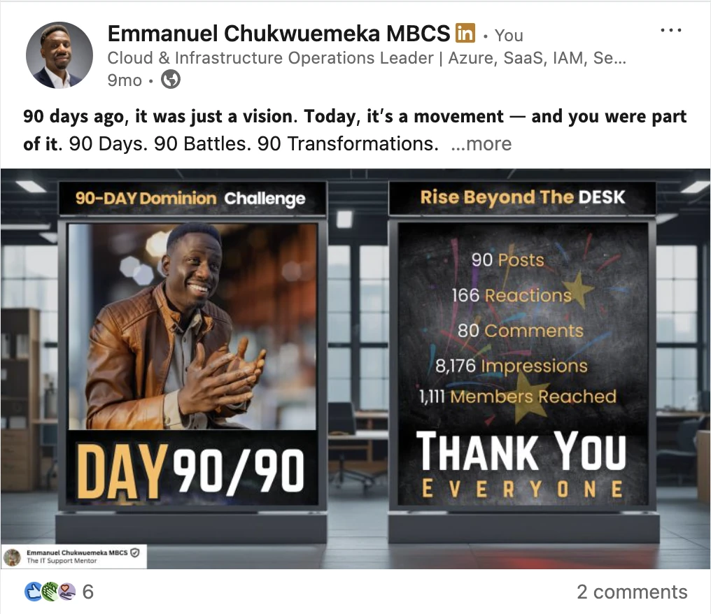 LinkedIn capture recording Day 90 and the final Dominion Challenge figures